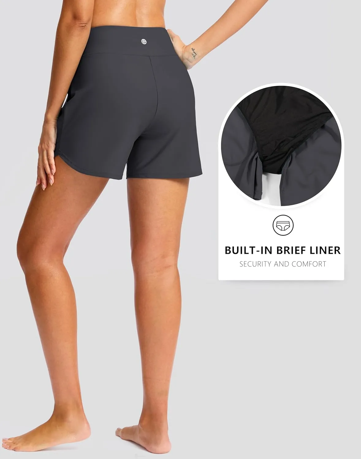 G Gradual Women's 5" Swim Board Shorts Quick Dry High Waisted Beach Shorts for Women Swimsuit Bottoms with Liner Pockets
