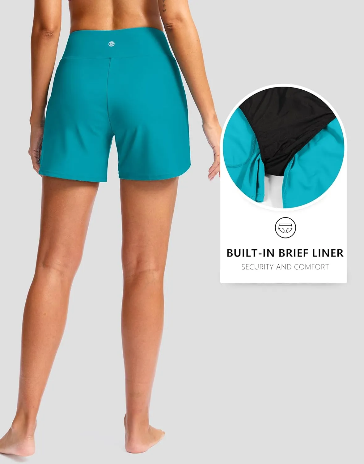 G Gradual Women's 5" Swim Board Shorts Quick Dry High Waisted Beach Shorts for Women Swimsuit Bottoms with Liner Pockets