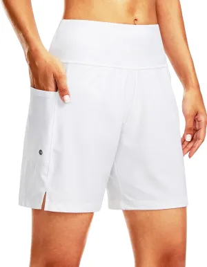 G Gradual Women's 7" Long Swim Board Shorts High Waisted Quick Dry Beach Swimming Shorts for Women with Liner Pockets