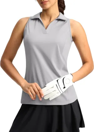 G Gradual Women's Golf Shirt Sleeveless Lightweight V Neck Tennis Polo Shirts with Collar Quick Dry Athletic Tops for Women
