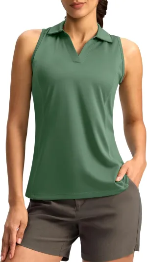 G Gradual Women's Golf Shirt Sleeveless Lightweight V Neck Tennis Polo Shirts with Collar Quick Dry Athletic Tops for Women