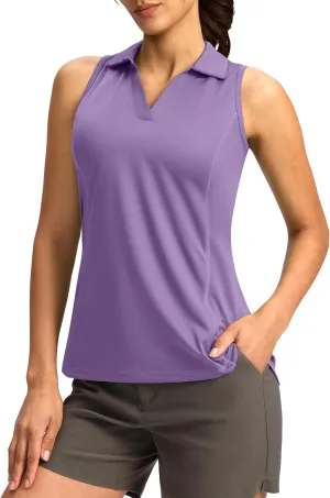 G Gradual Women's Golf Shirt Sleeveless Lightweight V Neck Tennis Polo Shirts with Collar Quick Dry Athletic Tops for Women