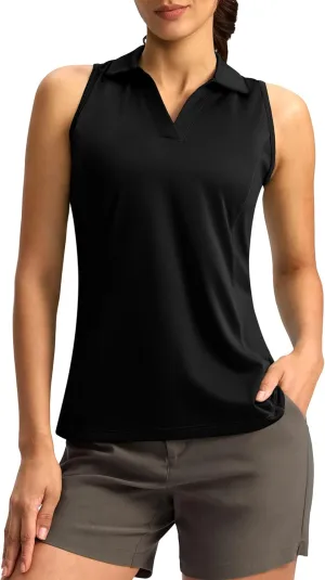 G Gradual Women's Golf Shirt Sleeveless Lightweight V Neck Tennis Polo Shirts with Collar Quick Dry Athletic Tops for Women
