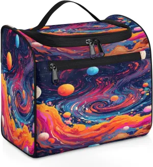 Galaxy Vortex Women's Toiletry Bag Waterproof Cosmetic Bag Spiral Galaxy Travel Cosmetic Bag Multi-functional Organizer with Hooks Suitable for Full-size Toiletries and Cosmetics