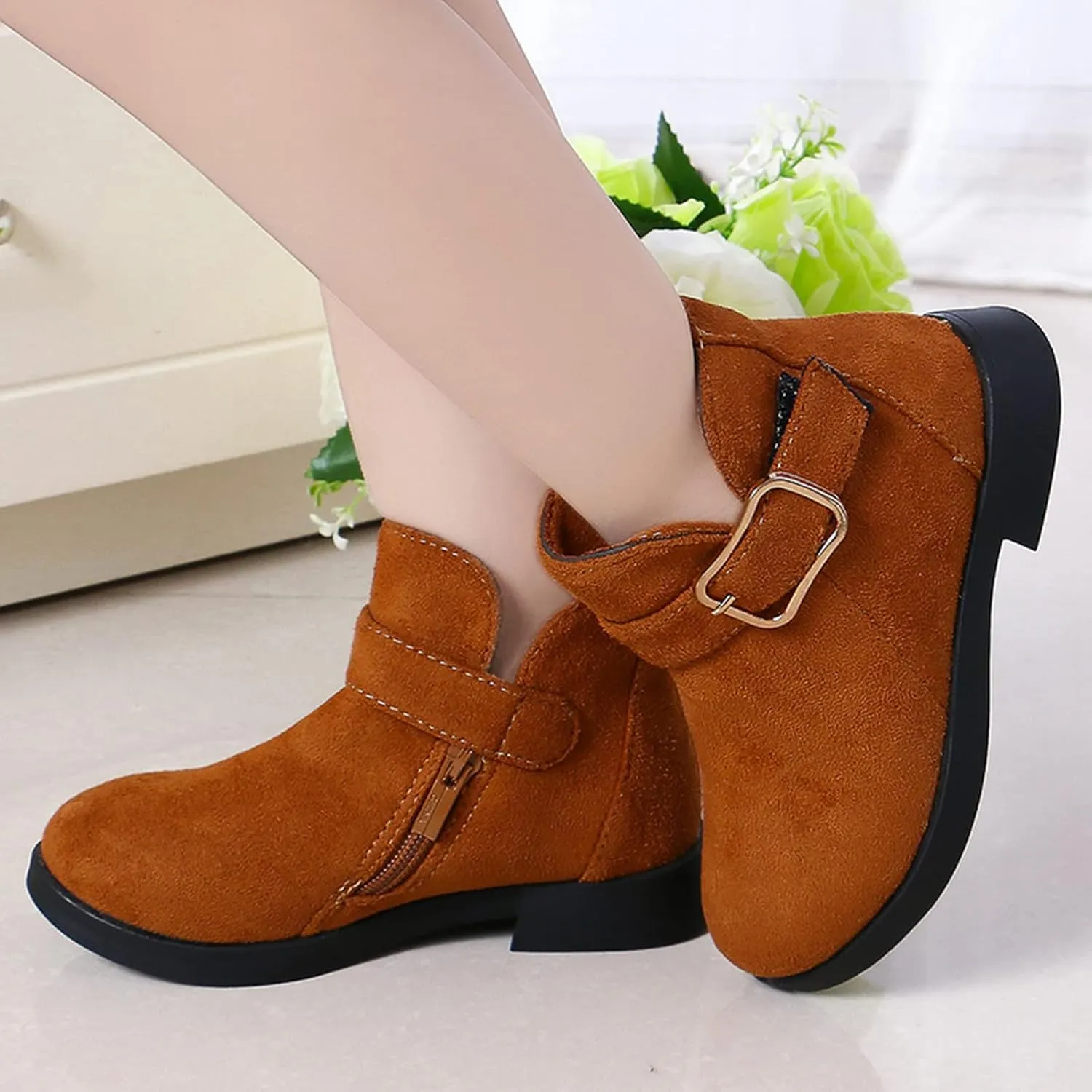 Girls Shoes Fashion Solid Color Short Boots Non Slip Breathable Nude Women Boots House Slippers for Kids (Brown, 3.5-4 Years Toddler)