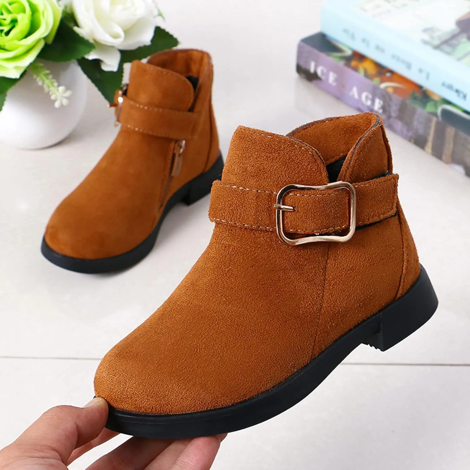 Girls Shoes Fashion Solid Color Short Boots Non Slip Breathable Nude Women Boots House Slippers for Kids (Brown, 3.5-4 Years Toddler)