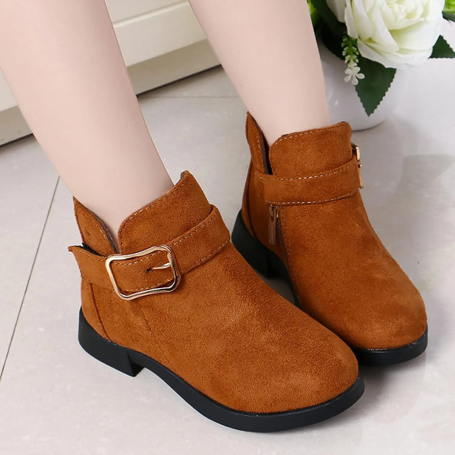 Girls Shoes Fashion Solid Color Short Boots Non Slip Breathable Nude Women Boots House Slippers for Kids (Brown, 3.5-4 Years Toddler)