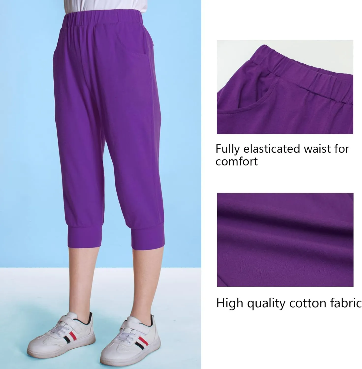 Girls Shorts for Kids Cotton Elastic Waist with Cargo Pockets
