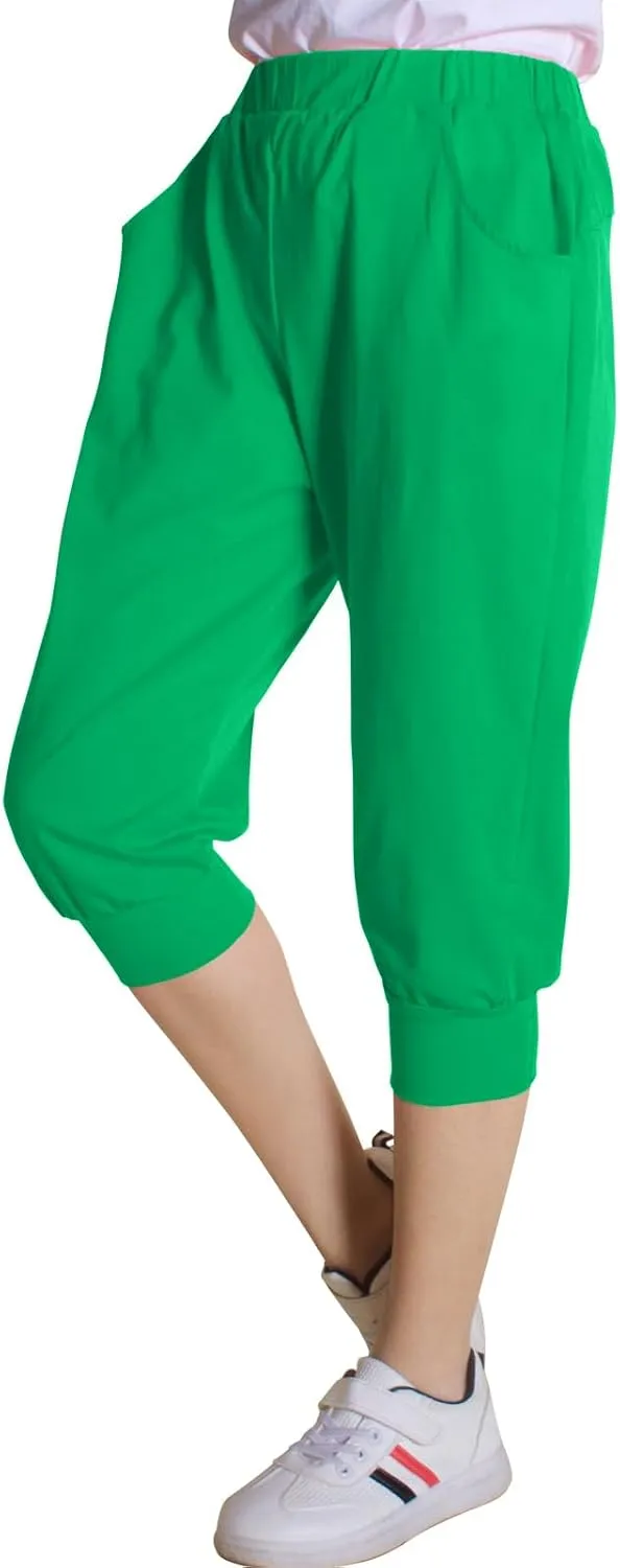 Girls Shorts for Kids Cotton Elastic Waist with Cargo Pockets