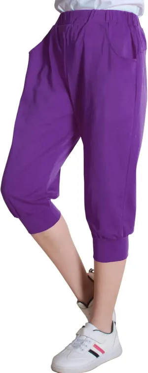 Girls Shorts for Kids Cotton Elastic Waist with Cargo Pockets