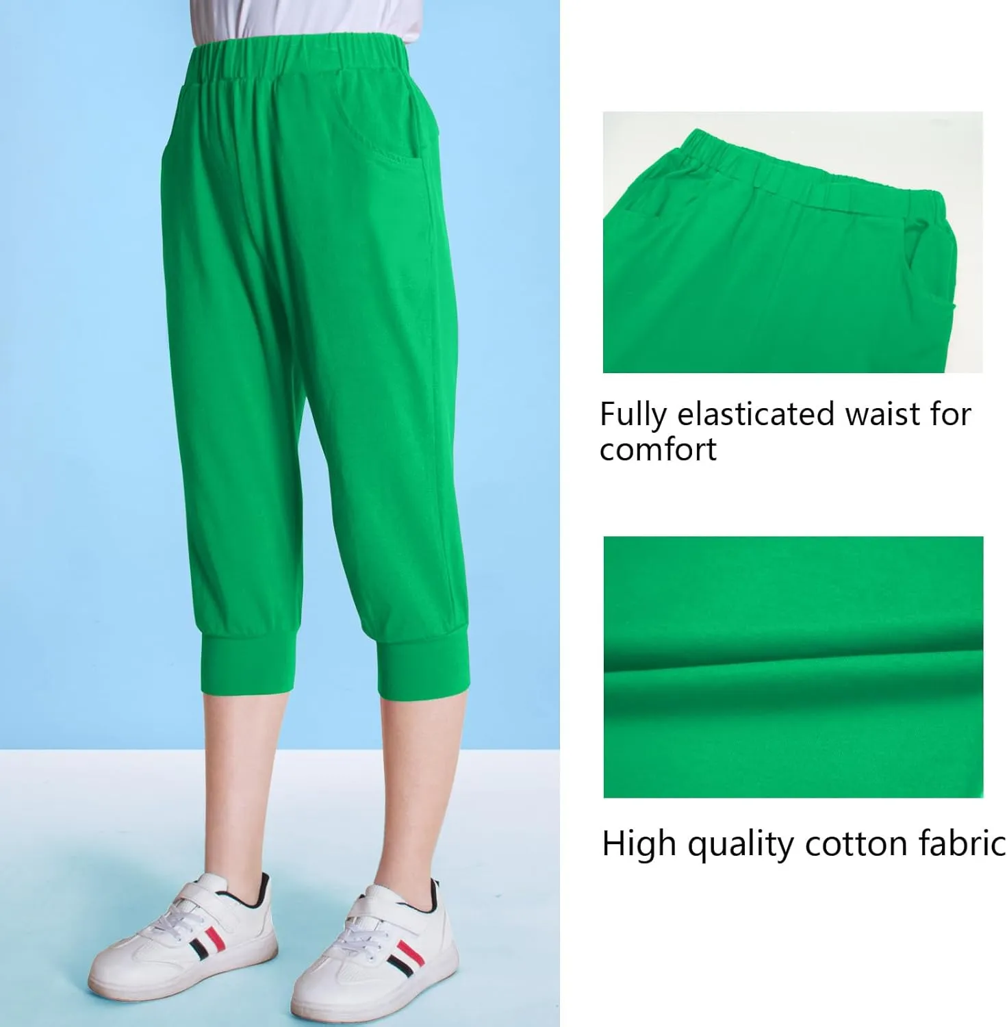 Girls Shorts for Kids Cotton Elastic Waist with Cargo Pockets