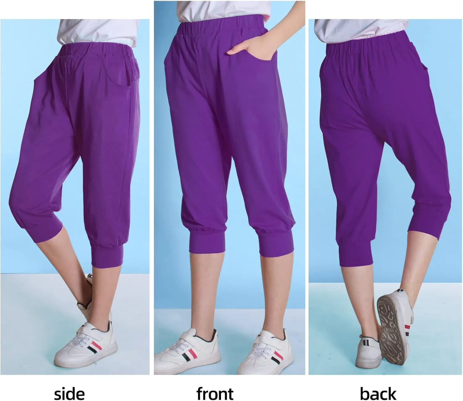 Girls Shorts for Kids Cotton Elastic Waist with Cargo Pockets