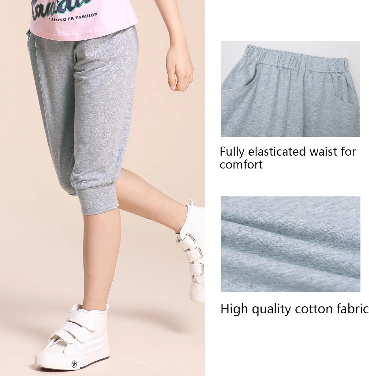 Girls Shorts for Kids Cotton Elastic Waist with Cargo Pockets