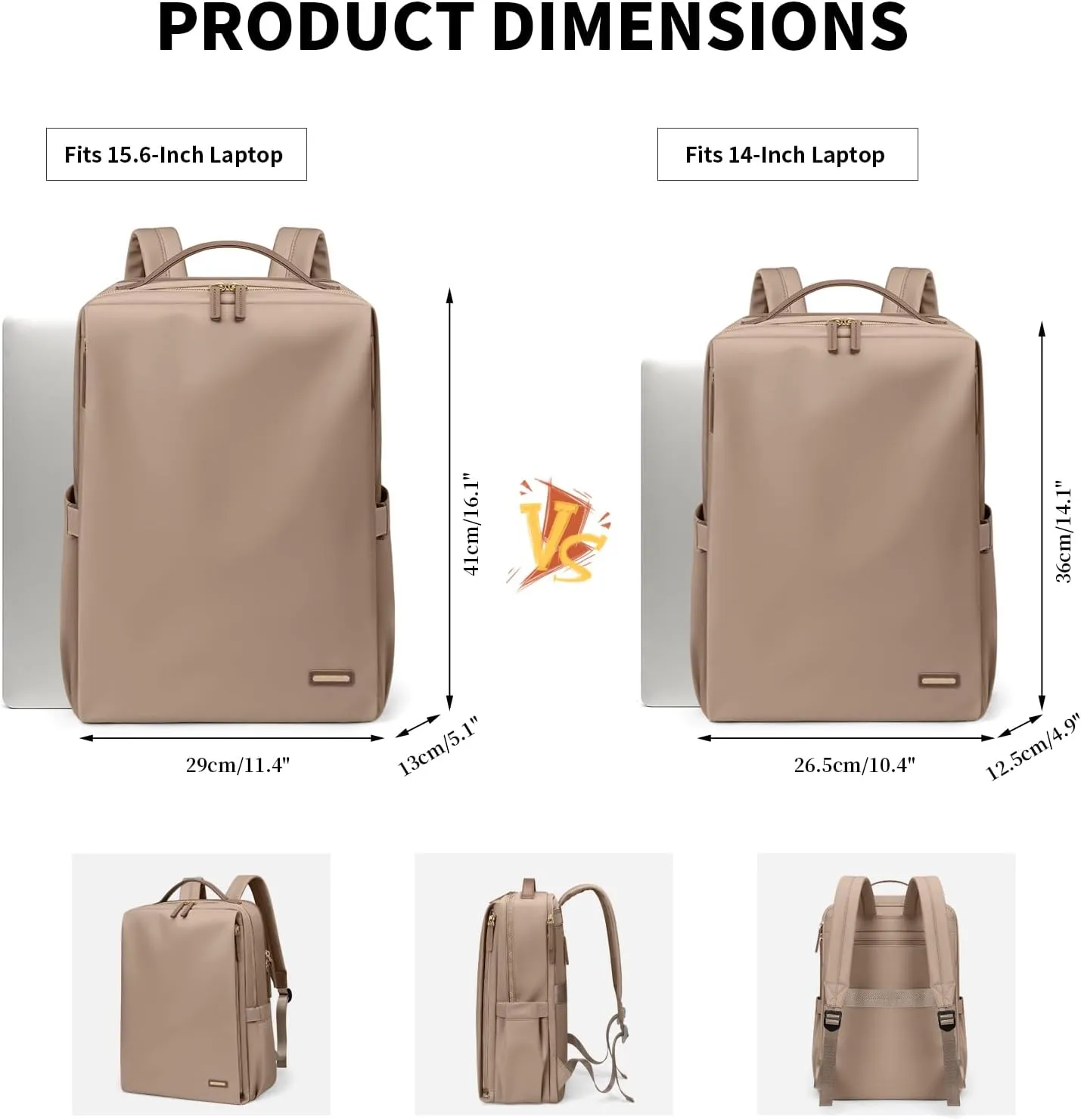 GOLF SUPAGS Stylish Laptop Backpack for Women Airline Approved Perfect for Work College and Travel Multi-Functional Casual Daypack Fits 15.6 Inch Notebook (Champagne)