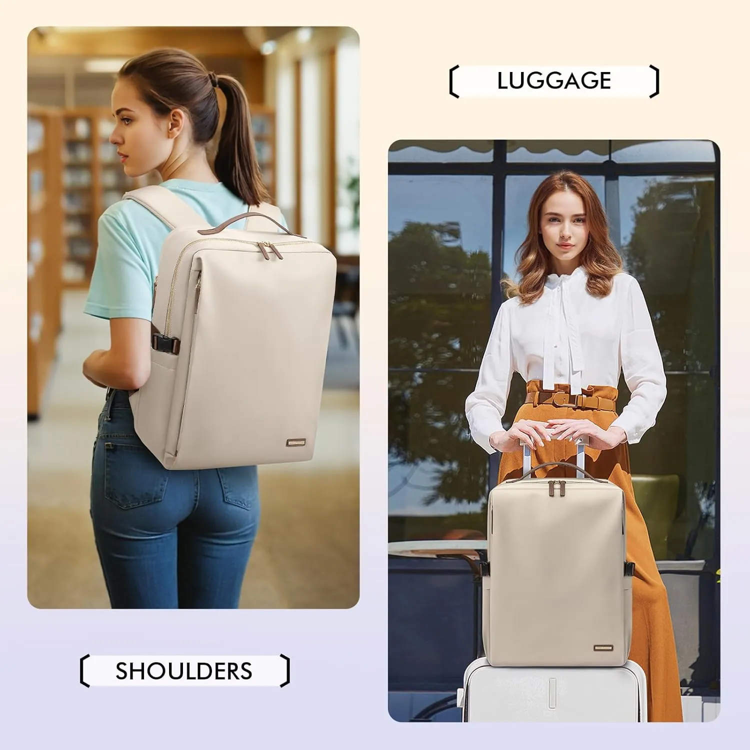 GOLF SUPAGS Stylish Laptop Backpack for Women Airline Approved Perfect for Work College and Travel Multi-Functional Casual Daypack Fits 17.3 Inch Notebook (Apricot)