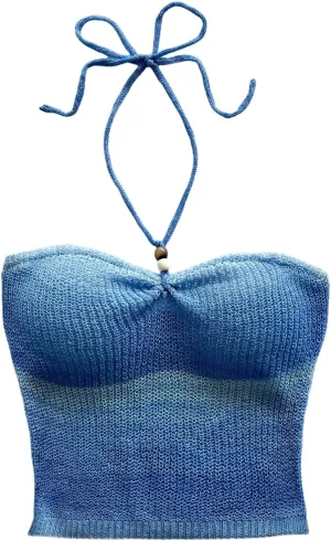 GORGLITTER Women's Crochet Halter Camisole Top Tie Backless Sleeveless Knit Going Out Crop Tops