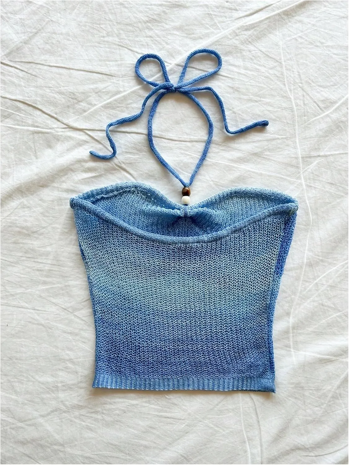 GORGLITTER Women's Crochet Halter Camisole Top Tie Backless Sleeveless Knit Going Out Crop Tops