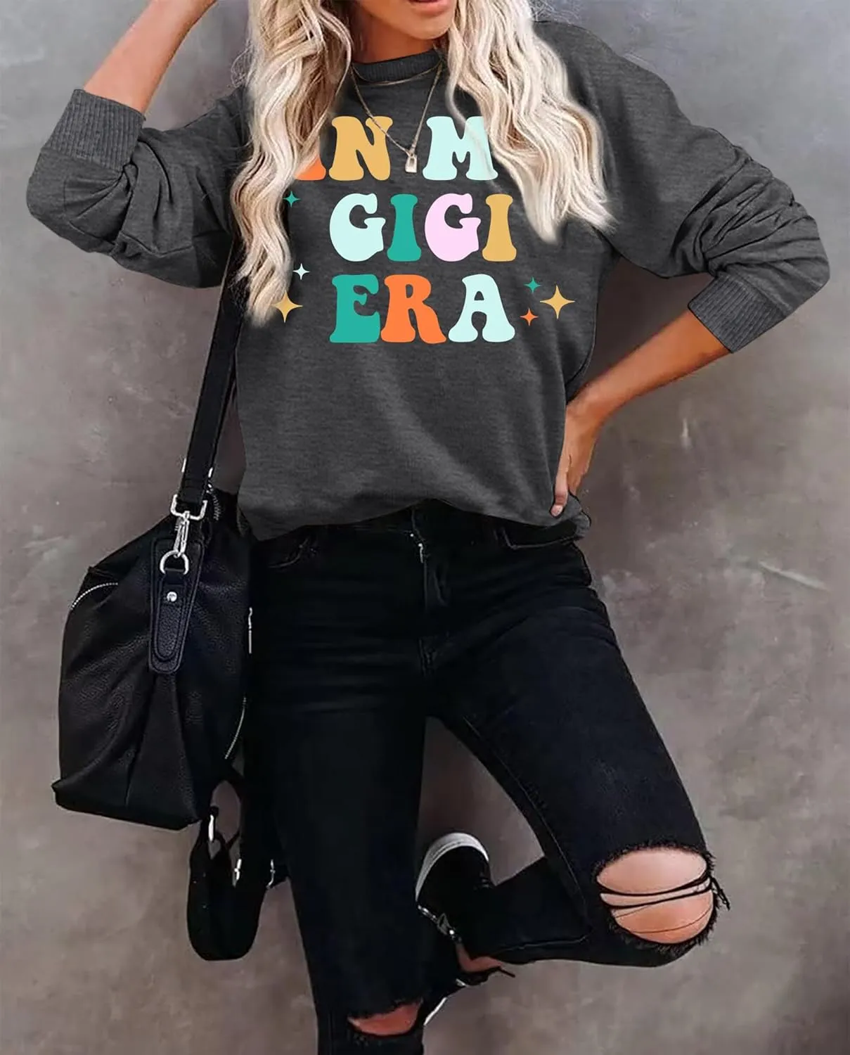 Grandma Sweatshirts Women In My Grandma Era Long Sleeve Gift for Grandma Shirt Graphic Tees Pullover Tops