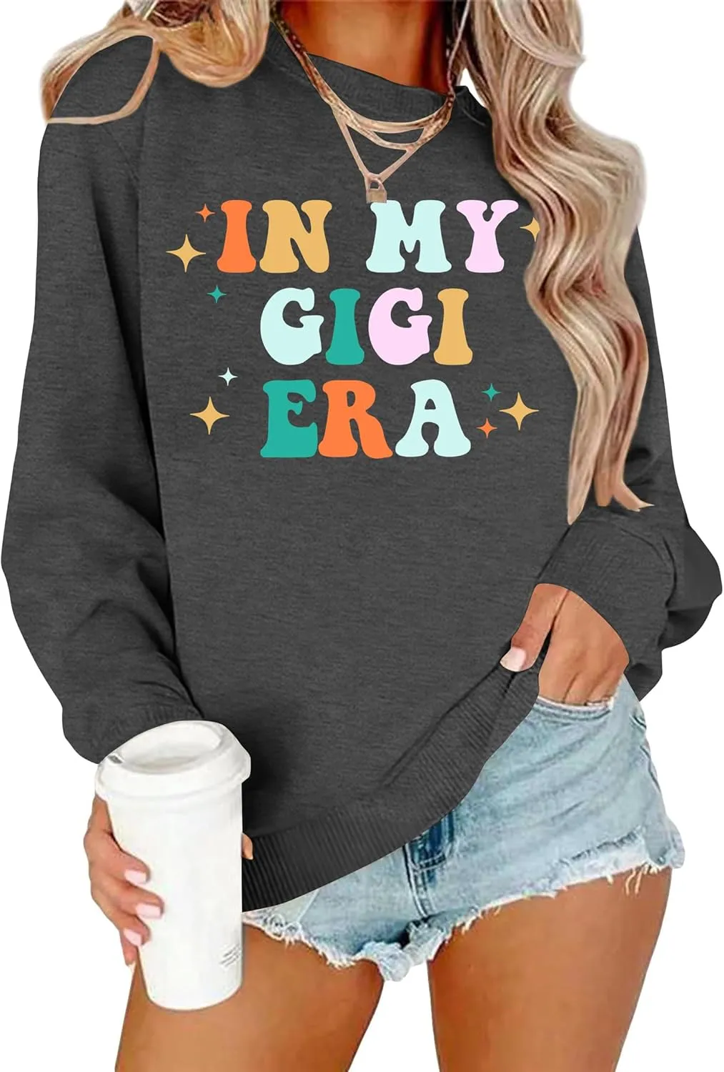 Grandma Sweatshirts Women In My Grandma Era Long Sleeve Gift for Grandma Shirt Graphic Tees Pullover Tops