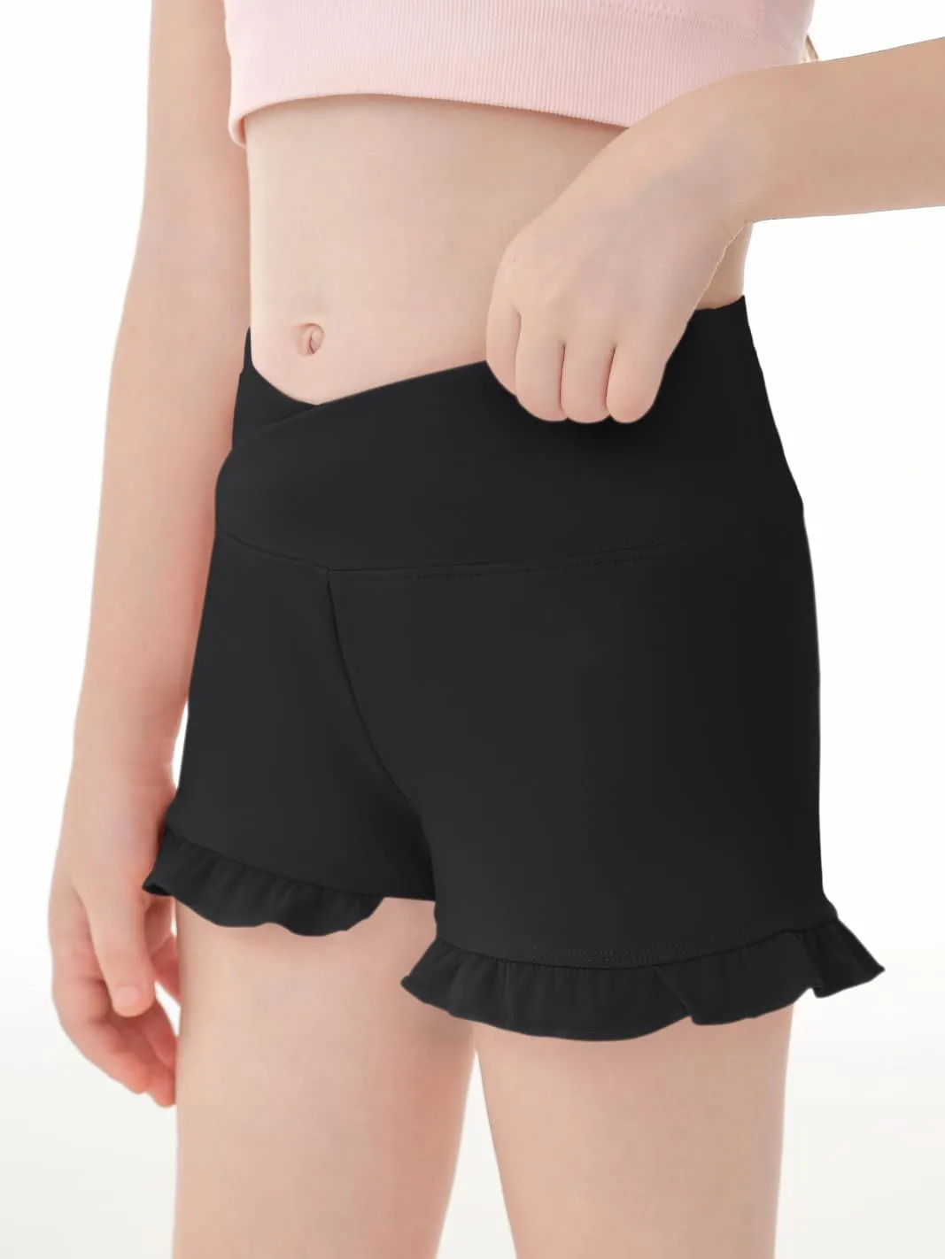 Haloumoning Girls Athletic Ruffle High Waisted Yoga Dance Gymnastics Shorts 5-14Y