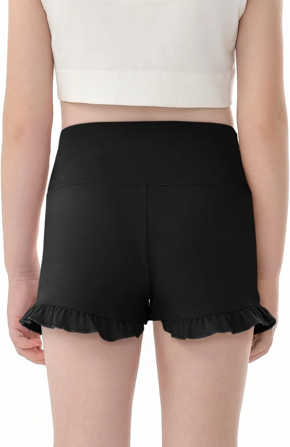 Haloumoning Girls Athletic Ruffle High Waisted Yoga Dance Gymnastics Shorts 5-14Y