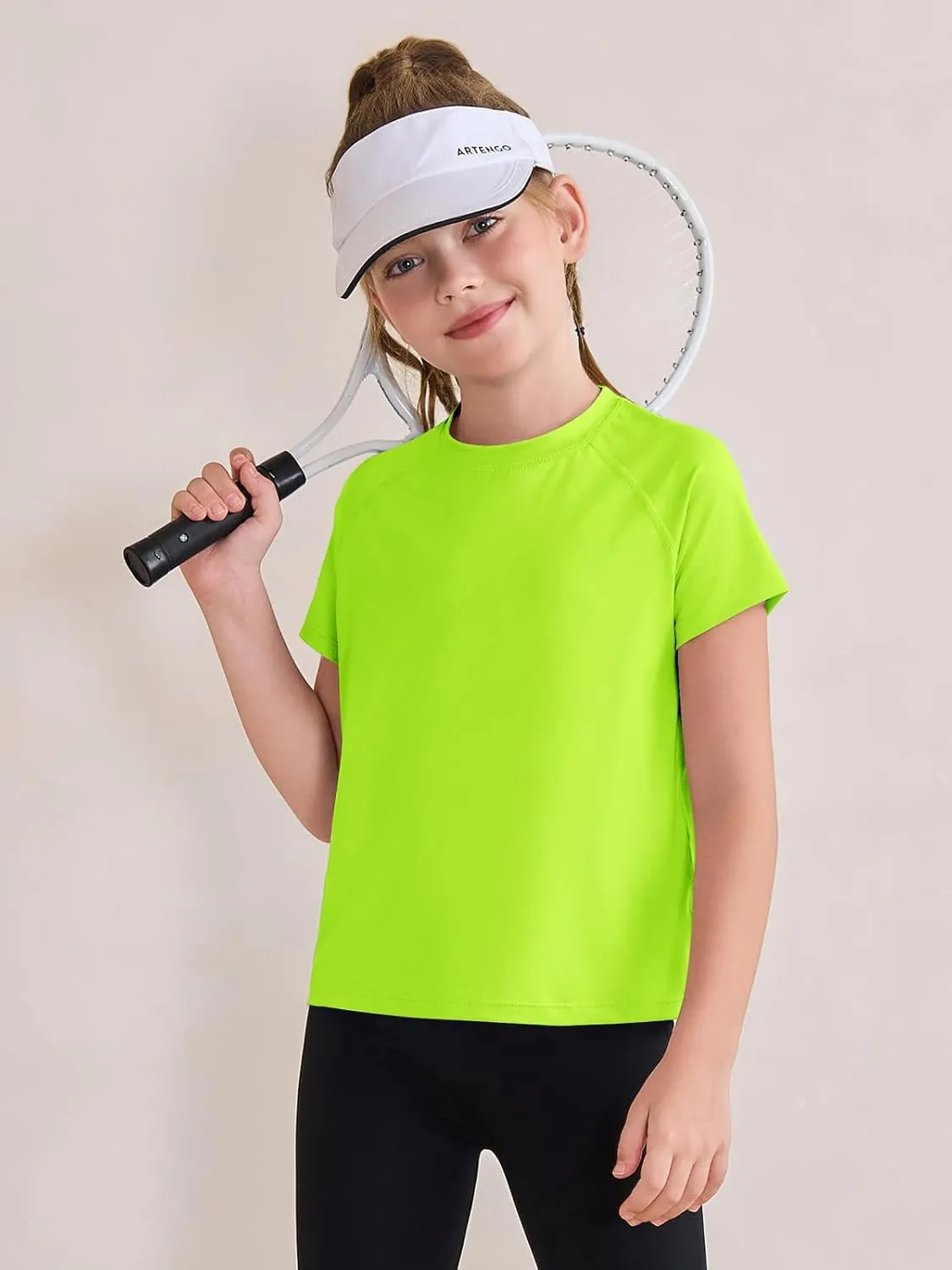 Haloumoning Girls Athletic Shirts Short Sleeve Quick Dry T-Shirt Kids Summer Tee Tops 5-14Y