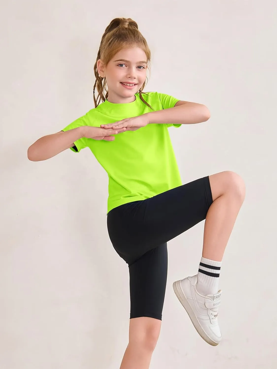 Haloumoning Girls Athletic Shirts Short Sleeve Quick Dry T-Shirt Kids Summer Tee Tops 5-14Y