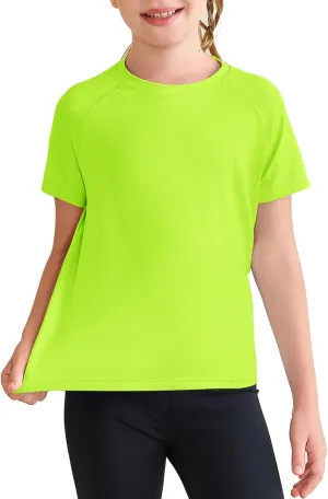 Haloumoning Girls Athletic Shirts Short Sleeve Quick Dry T-Shirt Kids Summer Tee Tops 5-14Y
