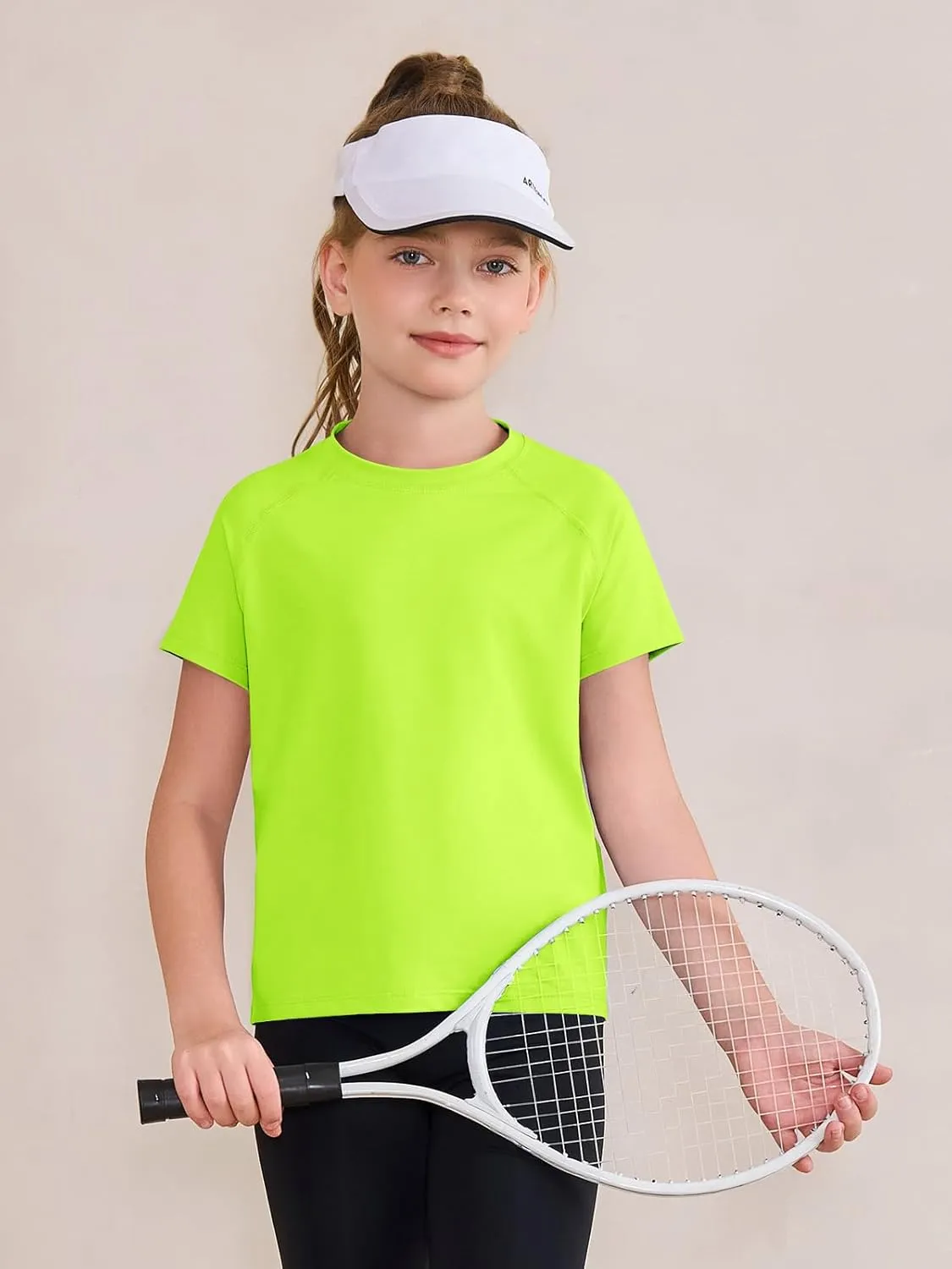 Haloumoning Girls Athletic Shirts Short Sleeve Quick Dry T-Shirt Kids Summer Tee Tops 5-14Y