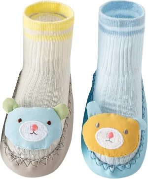 Happy Cherry 3 Pairs Baby Cotton Shoes Socks Anti-slip Cartoon Socks Toddlers Animal Indoor Slipper Summer Shoes Socks