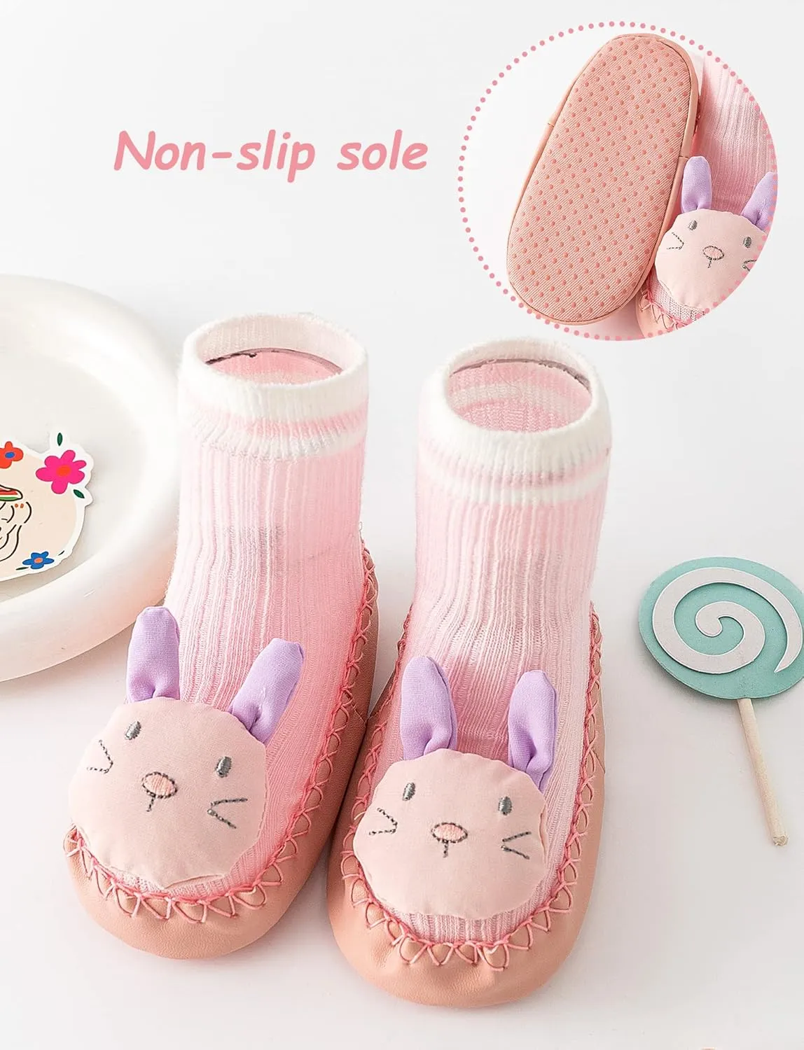 Happy Cherry 3 Pairs Baby Cotton Shoes Socks Anti-slip Cartoon Socks Toddlers Animal Indoor Slipper Summer Shoes Socks