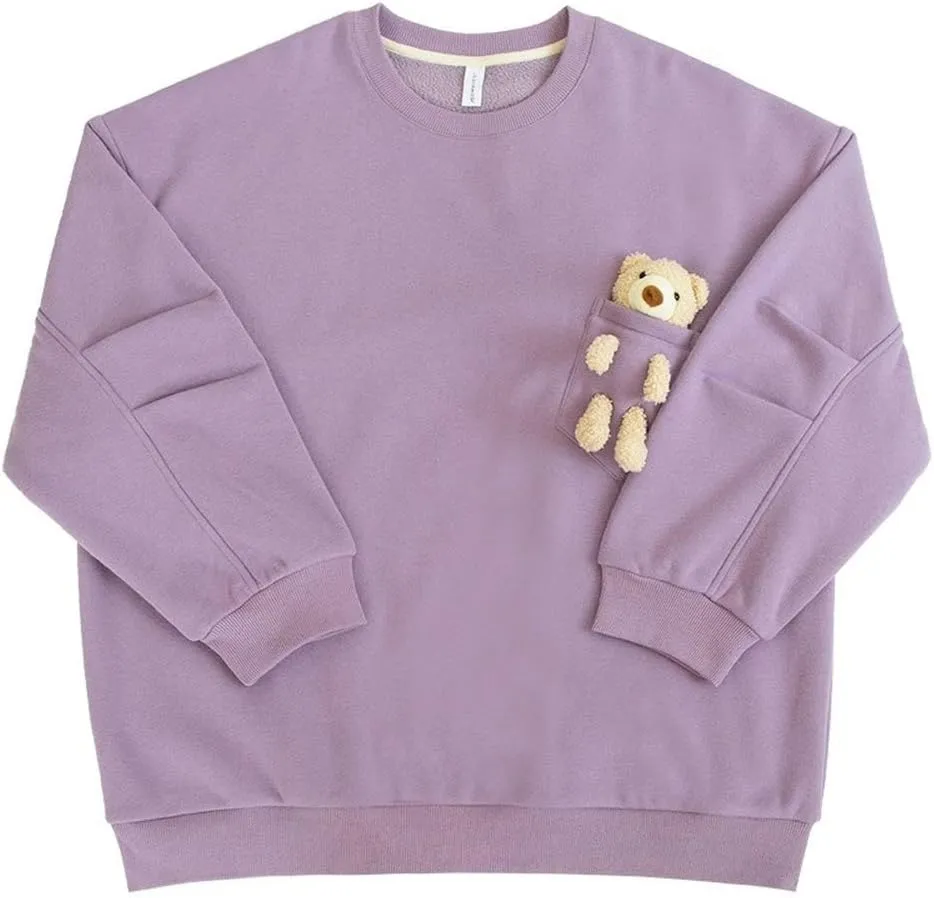 Hoodie with 3D Cute Bear Street Fashion Pullover Crewneck Oversize Top Sweater for Men and Women Teens School