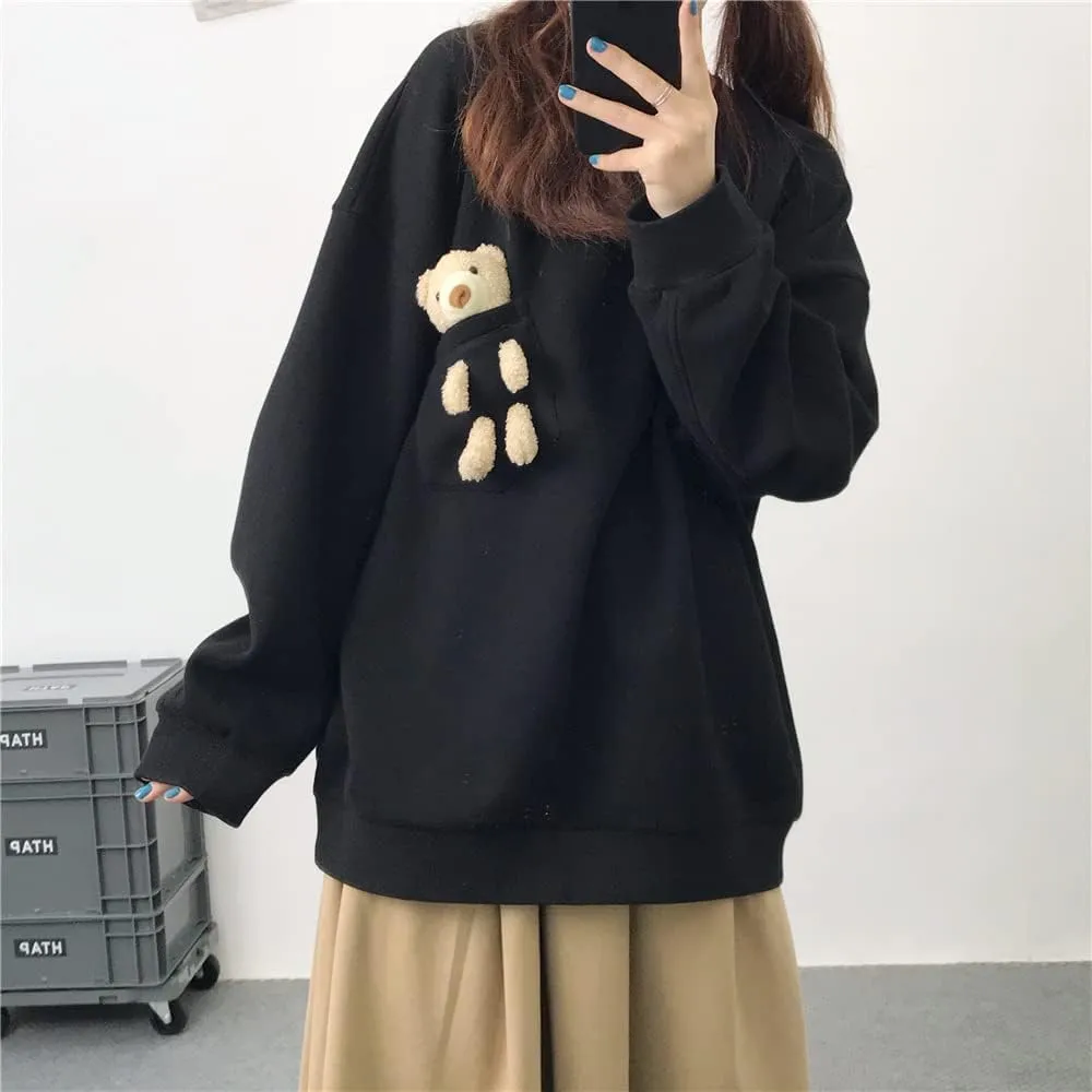 Hoodie with 3D Cute Bear Street Fashion Pullover Crewneck Oversize Top Sweater for Men and Women Teens School