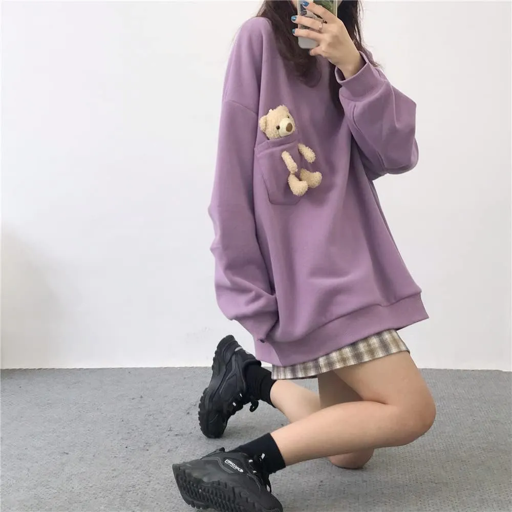 Hoodie with 3D Cute Bear Street Fashion Pullover Crewneck Oversize Top Sweater for Men and Women Teens School