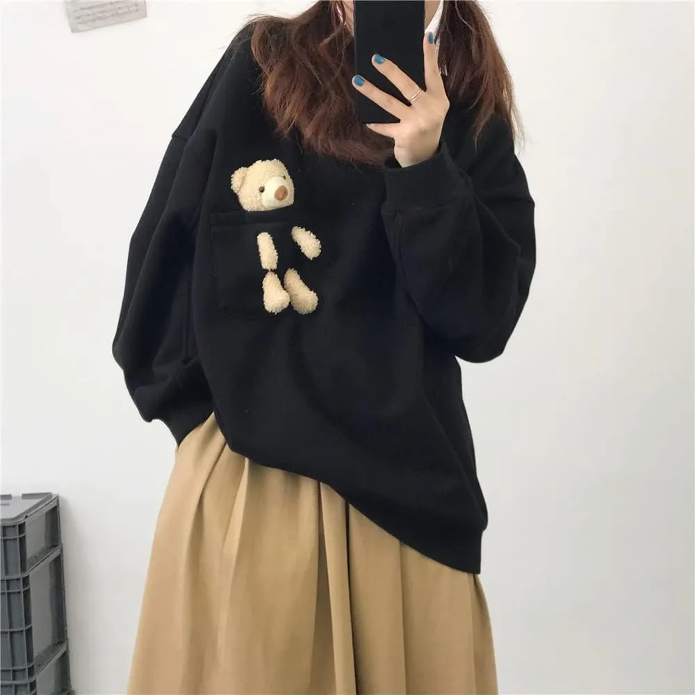 Hoodie with 3D Cute Bear Street Fashion Pullover Crewneck Oversize Top Sweater for Men and Women Teens School