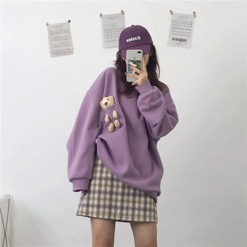 Hoodie with 3D Cute Bear Street Fashion Pullover Crewneck Oversize Top Sweater for Men and Women Teens School