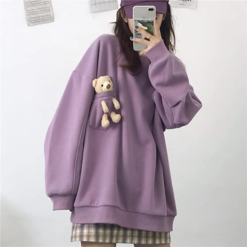 Hoodie with 3D Cute Bear Street Fashion Pullover Crewneck Oversize Top Sweater for Men and Women Teens School