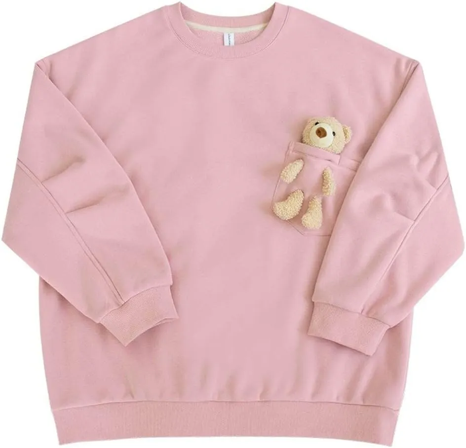 Hoodie with 3D Cute Bear Street Fashion Pullover Crewneck Oversize Top Sweater for Men and Women Teens School