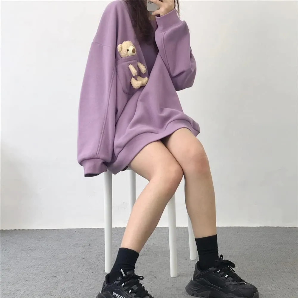 Hoodie with 3D Cute Bear Street Fashion Pullover Crewneck Oversize Top Sweater for Men and Women Teens School