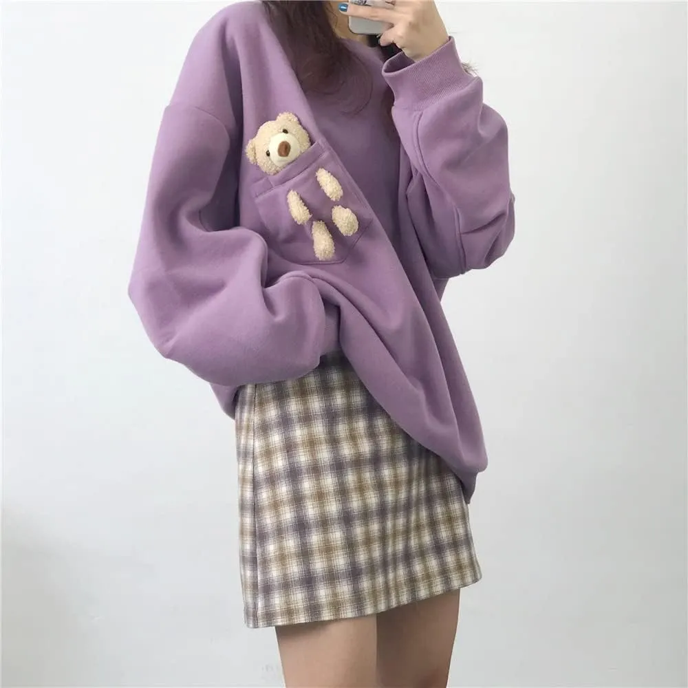 Hoodie with 3D Cute Bear Street Fashion Pullover Crewneck Oversize Top Sweater for Men and Women Teens School