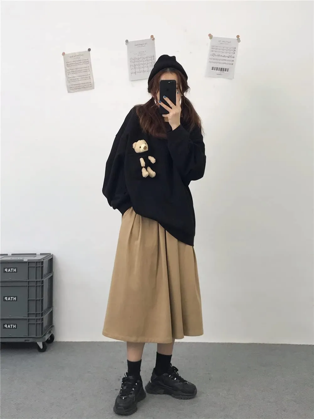 Hoodie with 3D Cute Bear Street Fashion Pullover Crewneck Oversize Top Sweater for Men and Women Teens School
