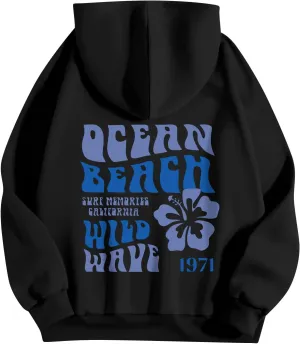 Hoodies For Teen Girls Letter Print Long Sleeve Drawstring Casual Graphic Pullover Cute Oversize Hoodie