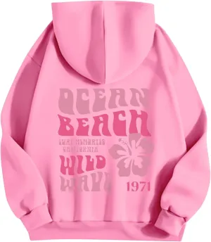 Hoodies For Teen Girls Long Sleeve Letter Print Casual Graphic Drawstring Pullover Cute Oversize Hoodie