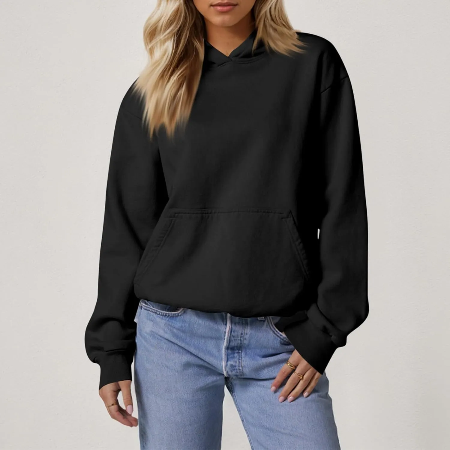 Hoodies for Women Preppy Fleece Pullover Preppy Long Sleeve Oversized Sweatshirts with Pockets Winter Sweatshirt