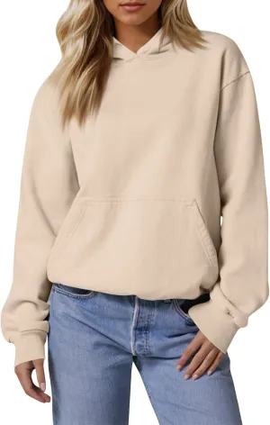 Hoodies for Women Preppy Fleece Pullover Preppy Long Sleeve Oversized Sweatshirts with Pockets Winter Sweatshirt