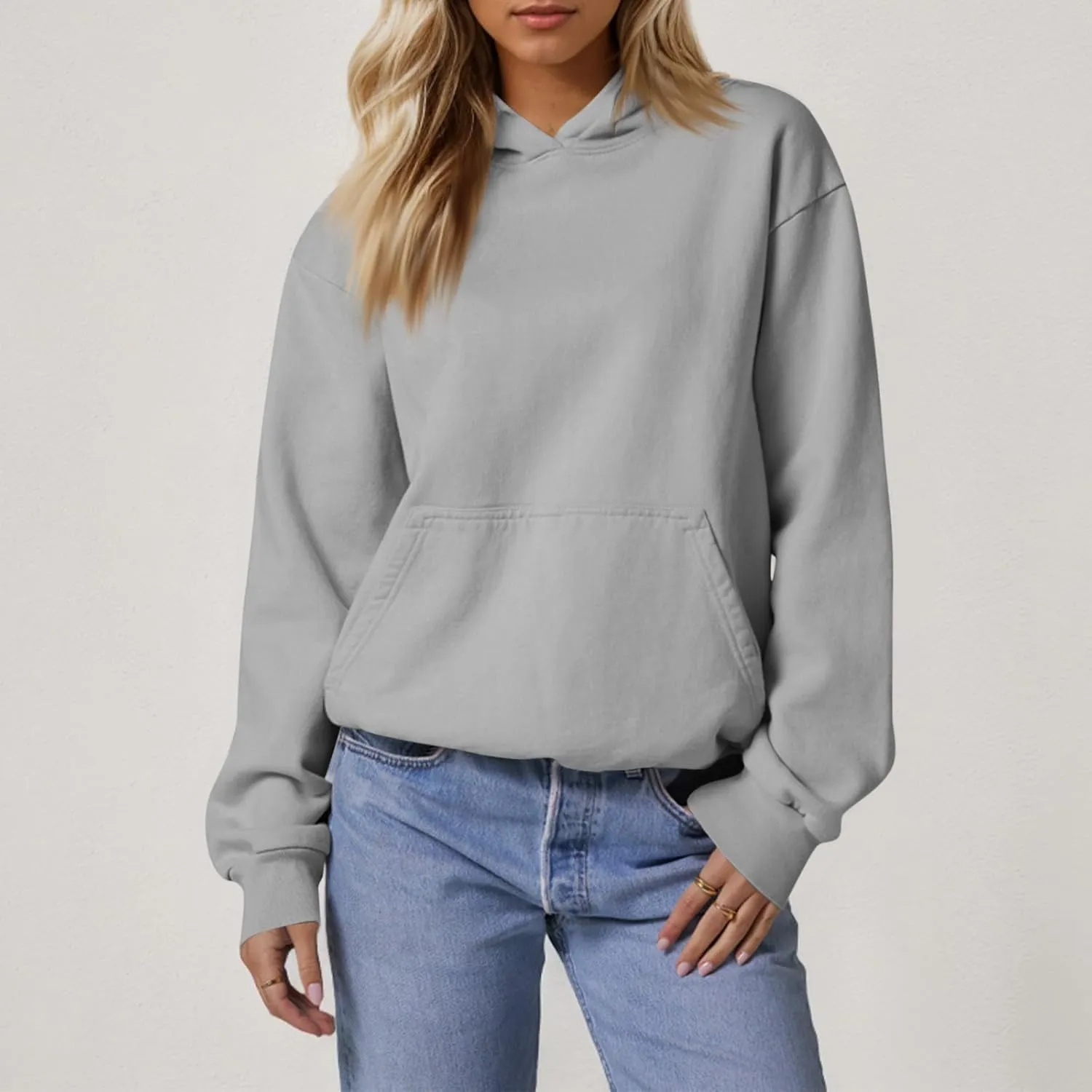 Hoodies for Women Preppy Fleece Pullover Preppy Long Sleeve Oversized Sweatshirts with Pockets Winter Sweatshirt