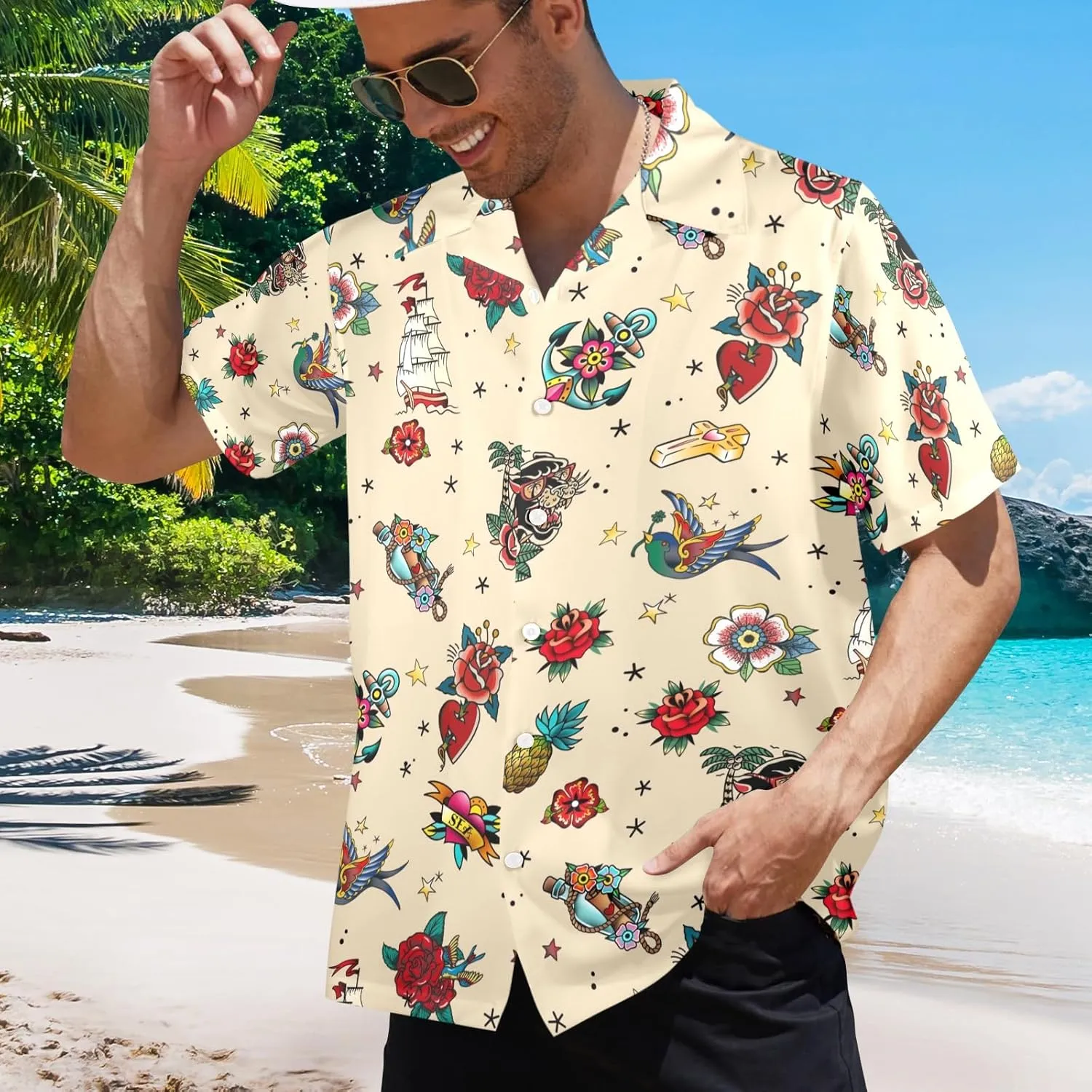 HUGLAZY 80s 90s Outfit Hawaiian Shirt for Men Big and Tall Short Sleeve Button Down Shirts Funny Party Outfit