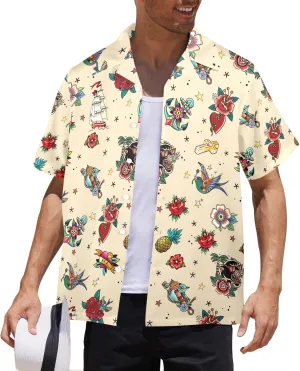 HUGLAZY 80s 90s Outfit Hawaiian Shirt for Men Big and Tall Short Sleeve Button Down Shirts Funny Party Outfit