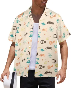 HUGLAZY 80s 90s Outfit Hawaiian Shirt for Men Big and Tall Short Sleeve Button Down Shirts Funny Party Outfit