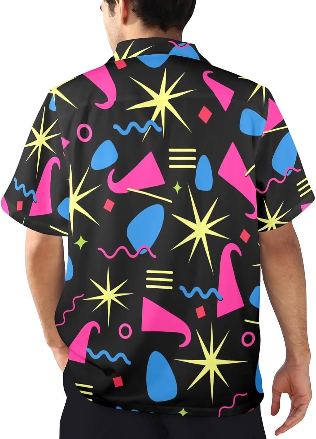 HUGLAZY 80s 90s Outfit Hawaiian Shirt for Men Big and Tall Short Sleeve Button Down Shirts Funny Party Outfit